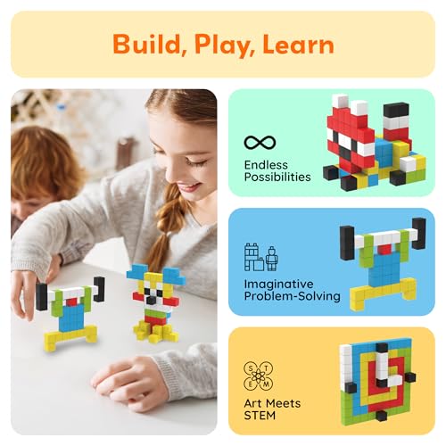 PicassoTiles 100pcs 0.5” Pixel Magnetic Puzzle Cube Mix & Match Cubes Sensory Toys STEAM Education Learning Building Block Magnets Children Construction Toy Set Stacking Magnet Creative Kit PMC100 - style: 100pcs 0.5” Pixel