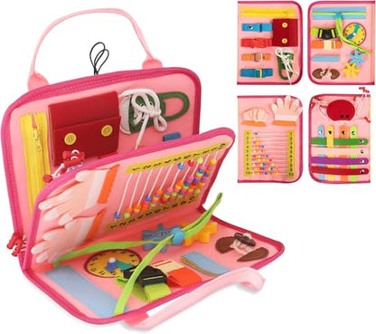 Montessori Busy Book for Toddlers, Pink Busy Board Book. Ages 3+ - color: Pink
