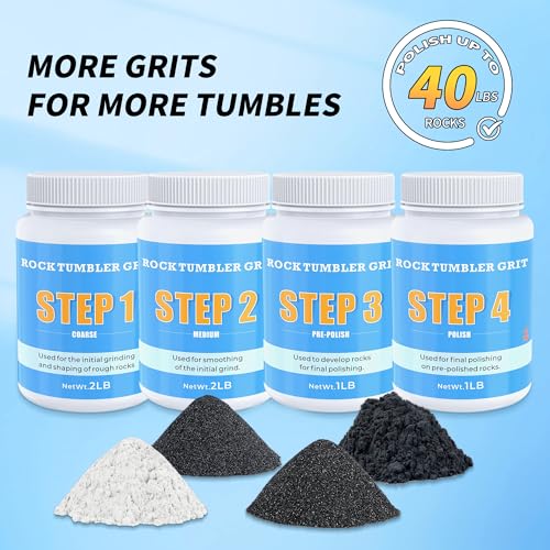 KomeStone Rock Tumbler Grit and Polish Refill Kit - 6 Pounds, Value Pack, Ideal for Up to 40 lbs. of Rocks, 4-Step Tumbling Media, Compatible with Any Rock Polisher, Better Results - color: Light Blue