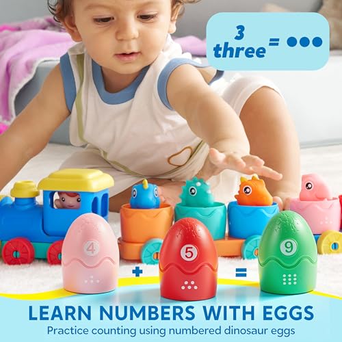 Play-Act Learning Toys for 1 2 3 Years Old, Counting, Matching & Sorting Montessori Learning Dinosaur Train Including 9 Dinosaurs, Birthday Gift for Baby Boys Girls - style: Dinosaur Number Train