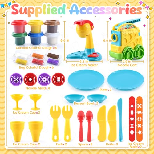 PLAY 2 in 1 Color Dough Kitchen Creations Set, Ice Cream & Noodle Maker - color: Yellowish Purple