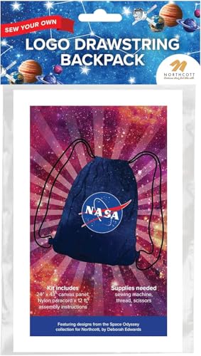 NASA Logo DIY Drawstring Bag Sewing Kit – Space-Themed Fabric Craft Project for Adults – Includes 24" x 43" Dark Blue Canvas Panel & 12ft Nylon Paracord – Create 17" x 13" Handmade Bag - style: Badge