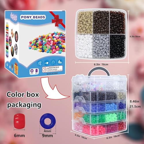 LIS HEGENSA 6300Pcs DIY Childrens Craft Pony Beads Friendship Bracelet Kit - color: 6300PCS