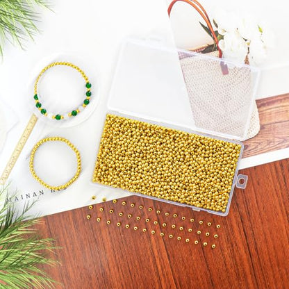 Laopottbeads 2000 Pcs Gold Beads with Oxidation-Resistant Finish, 4mm Round Beads DIY Kit for Bracelets, Earrings, Necklaces & Anklets - color: Golden, size: 4 mm, 2000 pcs