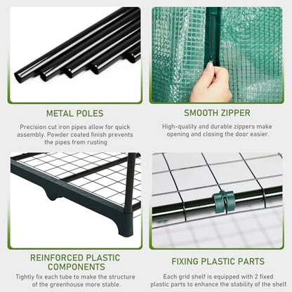 Outvita Walk-in Greenhouse, 3 Tiers 8 Shelves, Durable PE, 56"x56"x77" - style: 3 tiers 8 shelves