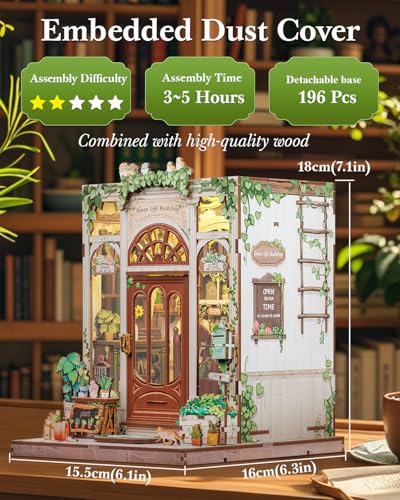 Cutefun Book Nook Kit - DIY Miniature Dollhouse Kit for Adults and Teens - color: Green Life Bookshop