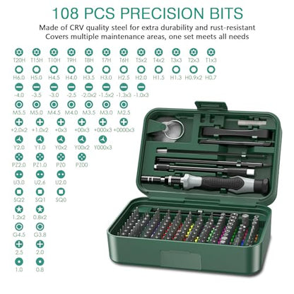 ORIA Precision Screwdriver Set, 108 Bits, Flexible Shaft, Extension Rod - color: Green, size: 132 IN 1