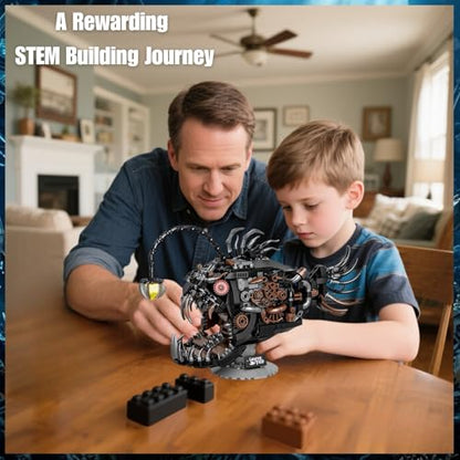 Mechanical Angler Fish Building Blocks Kit for Kids & Adults– Premium STEM Toy Set for Boys 8-14+, 1038+ Pieces Artistic Steampunk Light-Up Model Kits, for Teens & Collectors