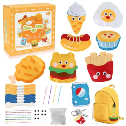 Kid Felt Sewing Kits for Beginners, DIY 8 Stuffed Food for Kids Age 5-12 - color: Hamburg Set