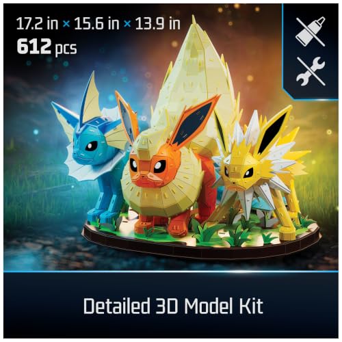 4D Build Pokémon Eevee Evolution Trio 3D Puzzle Model Kit, Shelf Display - style: Eevee Evolution Trio 612 pcs
