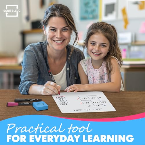 SCRIBBLEDO Dry Erase Ten Frame Area Model Board 9" x 12" Double Sided Whiteboard Math manipulatives for Kids - Area Model and 2 Ten Frames Math Practice for Addition Subtraction and Multiplication