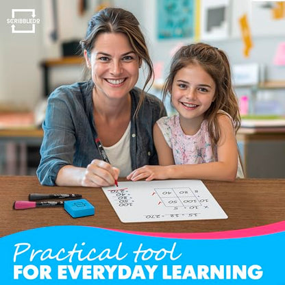 SCRIBBLEDO Dry Erase Ten Frame Area Model Board 9" x 12" Double Sided Whiteboard Math manipulatives for Kids - Area Model and 2 Ten Frames Math Practice for Addition Subtraction and Multiplication