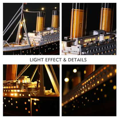 CubicFun Titanic 3D Model Ship Puzzle with LED Lights, 266 Pieces, 88 cm - style: Realistic