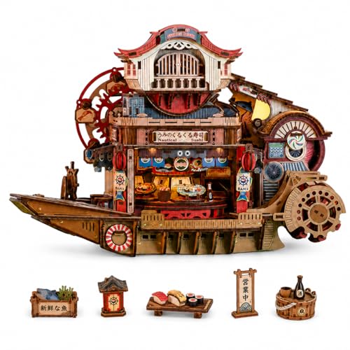 Spilay 3D Wooden Puzzle for Adults, Mechanical Wood Model Building Kit - color: Nautical Sushi