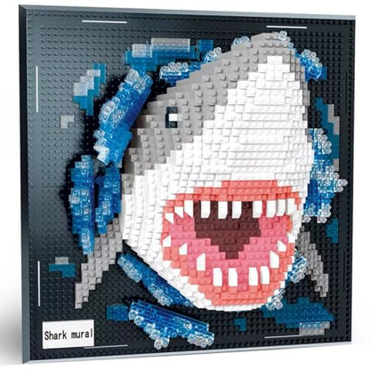 3D Shark Animal Wall Art Micro Mini Building Blocks Set for Adults, No Compatible with Lego, Unique Table Display & Home Wall Decor, Creative Toy Gift for Chritsmas Birthday (2166 PCS) - style: Shark