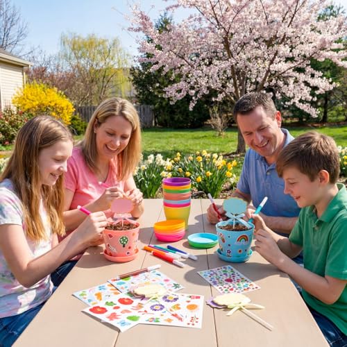 Funnymoom 48 Pcs DIY Flower Pot Craft Kit for Kids Plastic Paintable, Clean