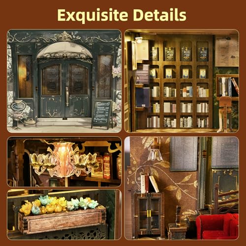MiniCity Book Nook Kit, DIY Miniature Dollhouse Book Nook Kit with Dust Cover and LED Light (Saisons Café) - color: Saisons Café