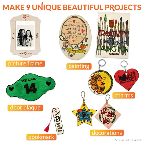 Scissor-Tailed Beginners Wood Burning Kit 140 Pieces. Best Gift Idea for Art & Craft Kit Lovers. Woodburning DIY Hobby Kits with 9 Large Wooden Plaques to Make Unique Wood Burning Projects