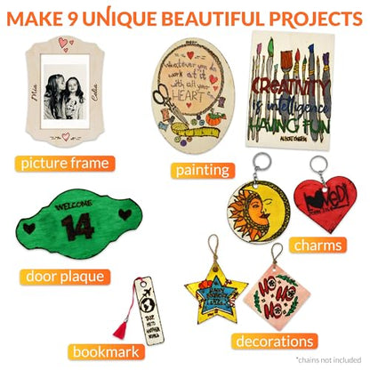Scissor-Tailed Beginners Wood Burning Kit 140 Pieces. Best Gift Idea for Art & Craft Kit Lovers. Woodburning DIY Hobby Kits with 9 Large Wooden Plaques to Make Unique Wood Burning Projects