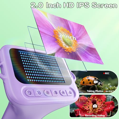 Odatay 1000X Digital Kids Microscope Kit with 12 Slides & 2" Screen, Purple - color: Purple