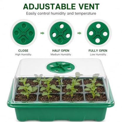 5 Pack Seed Starter Trays with Humidity Dome and Base, 12 Cell Seedling Germination Kit, Adjustable Vent Plant Growing Trays for Indoor Greenhouse, Garden and Hydroponic Seed Starting