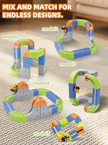 58PCS Electric Magnetic Train Track Sets – DIY Race Car Track Building Kits with Train and Traffic Signs, STEM Toy for Toddlers and Kids, Boys and Girls Ages 3-8, Birthday Party Gifts (Small) - color: Small