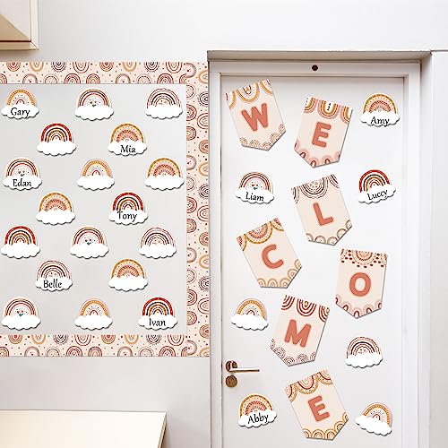 Boho Rainbow Welcome Bulletin Board Decoration Set Welcome Back to School Bulletin Board Cutouts for Party School Classroom Door Bulletin Board Border Craft Home Wall(Boho Rainbow) - style: Boho Rainbow