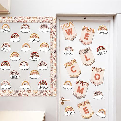 Boho Rainbow Welcome Bulletin Board Decoration Set Welcome Back to School Bulletin Board Cutouts for Party School Classroom Door Bulletin Board Border Craft Home Wall(Boho Rainbow) - style: Boho Rainbow