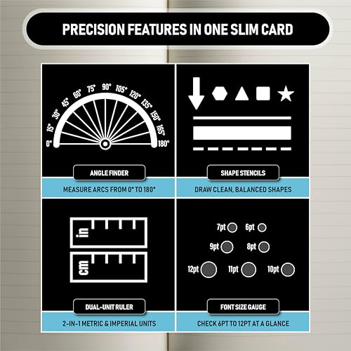 Pocket Journal Stencil - Stainless Steel Metal Bookmark with Circle Template, Ruler Conversion, Protractor & Golden Ratio - Planner Accessories for Journaling, Bible Study, Sketching & Notes