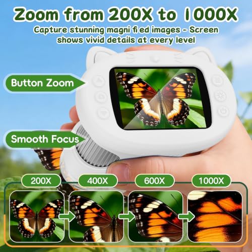 SEEKID Kids Microscope,1000X Handheld Digital Microscope (White) - color: White
