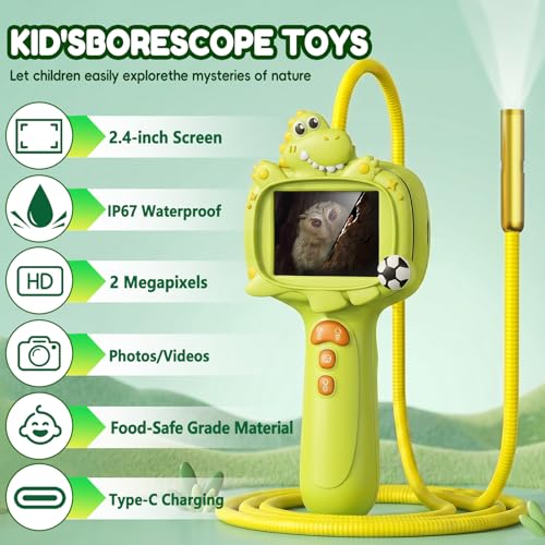 Kids Borescope Camera Toy with Light -STEM Science Educational Toy for 3 4 5 6 7 8 Years Old Boys & Girls Birthday Gift-Discovery & Exploration Toddler Young Child-650mAh Battery Included - color: Dinosaurs