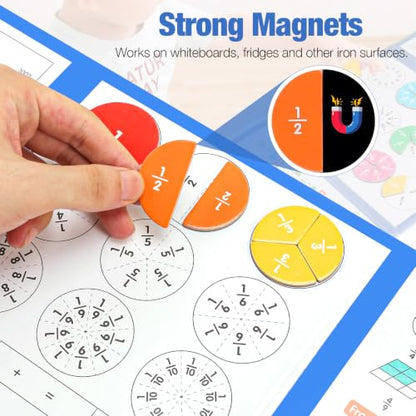 Montessori Magnetic Educational for Kids Visual Learners, Practical Fractions Demonstration Book with Circles and Tiles for Home School and Classroom (MID, Magnetic Fraction Puzzle)