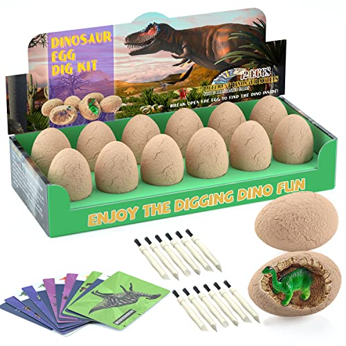 12 Dinosaur Eggs Excavation Dig Kit - Dinosaur Eggs Dig Toys for Kids STEM