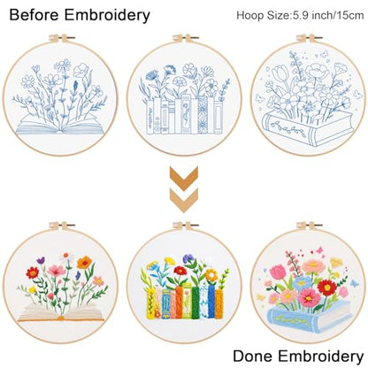 Louise Maelys 3 Pack Floral Book Embroidery Kit for Beginners DIY Craft - color: Book Flower