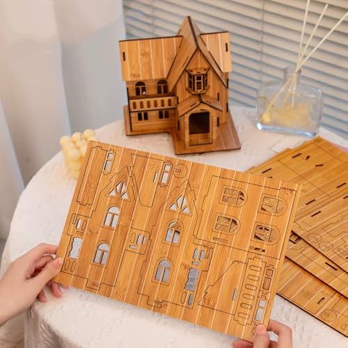 Log Cabin 3D Wooden House Puzzle,DIY Mini Building Model Kit，009 - color: 009
