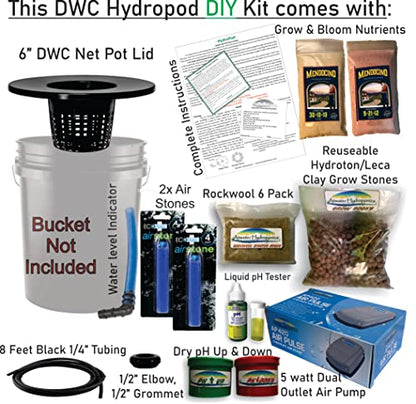 The Atwater HydroPod - DIY Add Your Own Bucket KIT - DWC Deep Water Culture Hydroponic Garden System - Bubble Bucket - with Nutrients and pH Kit - Bucket Not Included