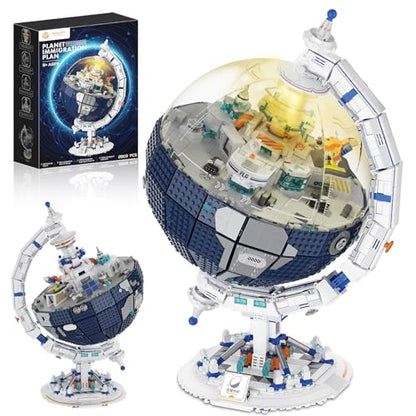 Collector's Edition Space Station Globe Set with LED Light, 2803 PCS Educational STEM Assembly Kit, 360° Rotation. Ideal Educational Gift for Kids Aged 8+, Teens, Adults, and Astronomy Enthusiasts - color: Blue