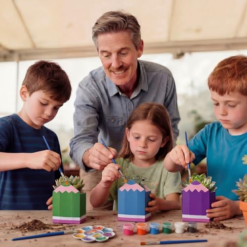 Beeveer 6 Sets Paint Your Own Succulent Planter Ceramic Mini Unpainted Flower Pots Back to School DIY Paintable Succulent Plant Pots for Kids Student Classroom Craft Project Activity - style: Pencil