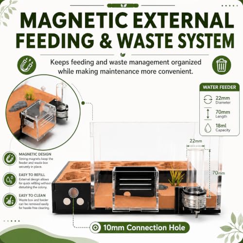 Ecological Ant Nest - Modular Ant Farm with Magnetic Glass Covers, Humidity Control, Ventilation, and Expansion Ports - Perfect for Ant Enthusiasts (10.63 x 9.84 x 5.12 inches)