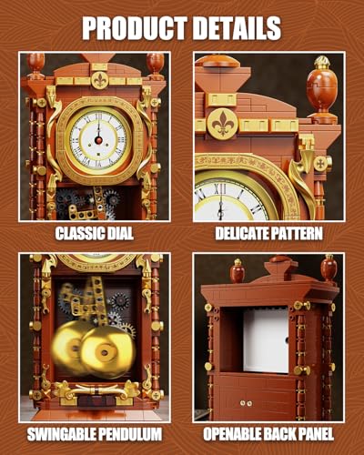 TYCOLE Vintage Pendulum Clock Building Toy, Real Working Clock Set
