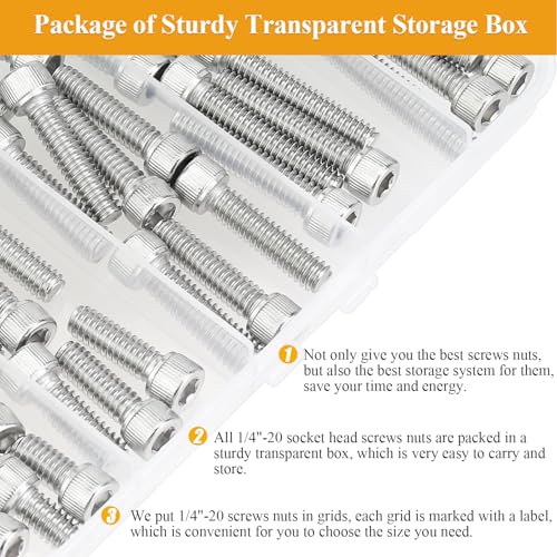 57 Pieces 1/4-20 x 1/2", 3/4", 1", 1-1/4", 1-1/2", Hex Socket Head Cap Screws Nuts Assortment Kit - size: 1/4"-20, style: Socket Head