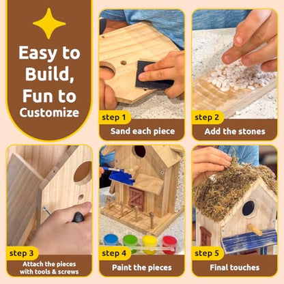 SparkJump DIY Birdhouse & Kids Tool Set Bundle – Build Your Own Cottage Birdhouse and Craft with Real Tools, Perfect DIY Project for Kids & Families