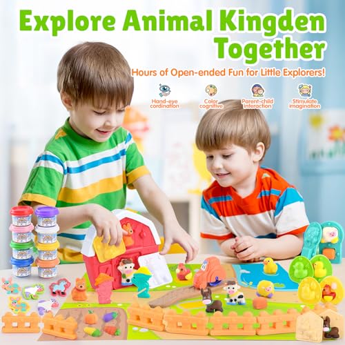 Farm Animals Color Dough Toys for Kids Ages 2-4-8, Big Red Barn Farm Playset with Animal Figures Clay Dough Modeling Tools, Art Crafts Toddler Learning Toy, Ideal Christmas Birthday Gifts - color: Multicolor
