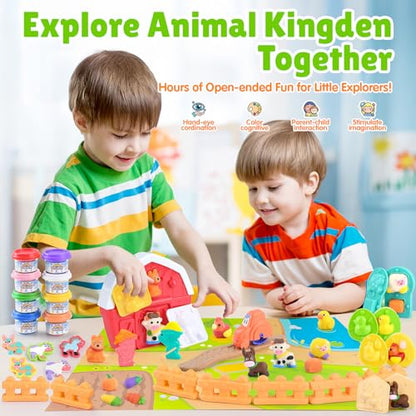 Farm Animals Color Dough Toys for Kids Ages 2-4-8, Big Red Barn Farm Playset with Animal Figures Clay Dough Modeling Tools, Art Crafts Toddler Learning Toy, Ideal Christmas Birthday Gifts - color: Multicolor