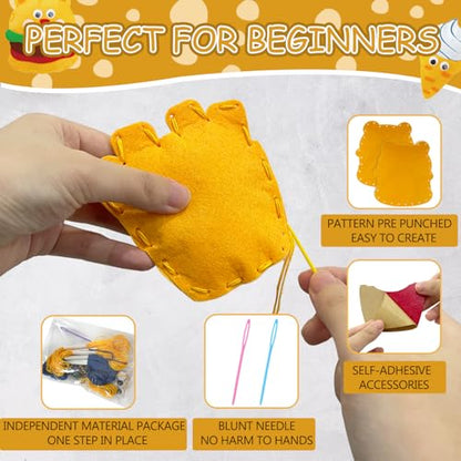 Kid Felt Sewing Kits for Beginners, DIY 8 Stuffed Food for Kids Age 5-12 - color: Hamburg Set