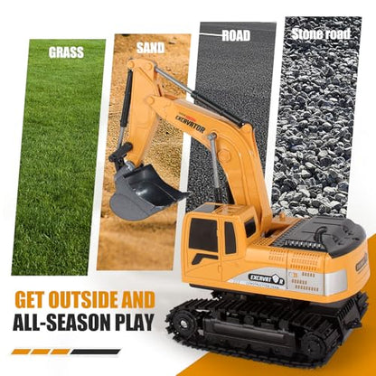 Jiakora Remote Control Excavator Toys for Boys, RC Excavator Toy for Boys 3 4 5 6 7 8 Year Old Kids Christmas Birthday Gift，RC Digger Truck Construction Vehicles with Metal Shovel & Light - style: Excavator