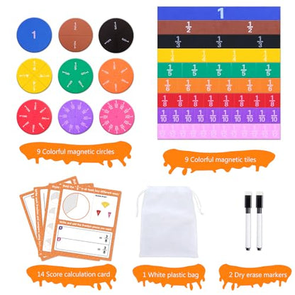 abcxgood Magnetic Fraction Tiles & Fraction Circles Activity Set Montessori Magnetic Book Fraction Puzzle for Children Math Manipulatives for Elementary School Students Homeschool Supplies Grade