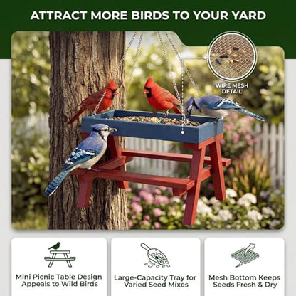 DIY Bird Feeder Kit for Kids and Adults, Wooden Picnic Table Hanging Bird Feeder Craft Kit with Paints, Brushes for Backyard Garden Bird Watching