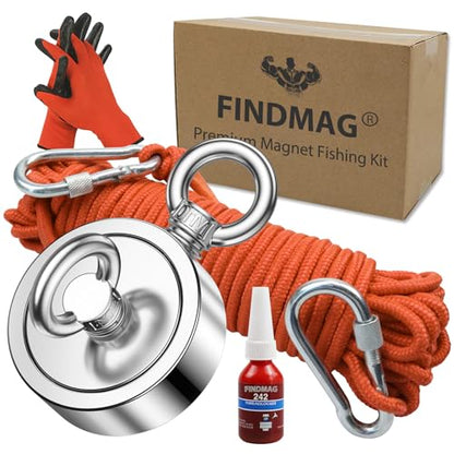 FINDMAG 1000 LBS Magnet Fishing Kit, 2.95 Inch Double Sided Fishing Magnet - color: Double Hole, size: 2.95 inches(75mm)-1000lb