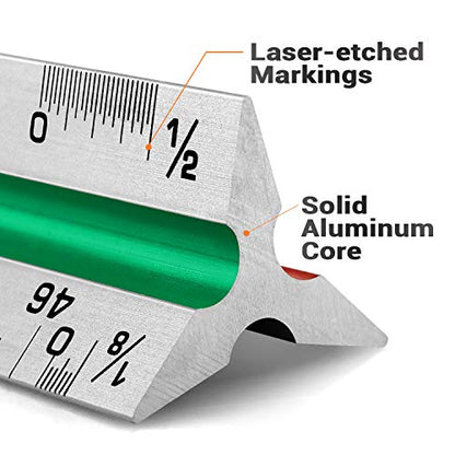 12" Architectural Scale Ruler Triangular Ruler, Color-Coded, 1 Pack - color: Tricolor
